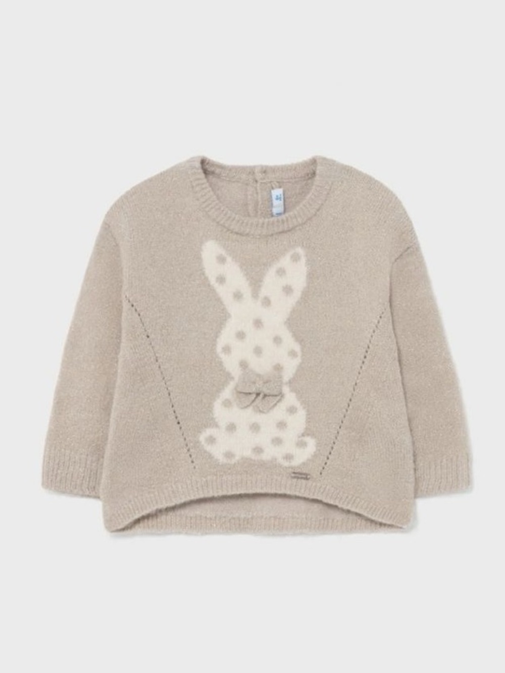Mayoral Shimmery Beige Knit Sweater with Bunny Accent